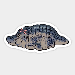 Mudwizard draws the cute chonk crocodile with pink bow ribbon meme / funny animal meme Sticker